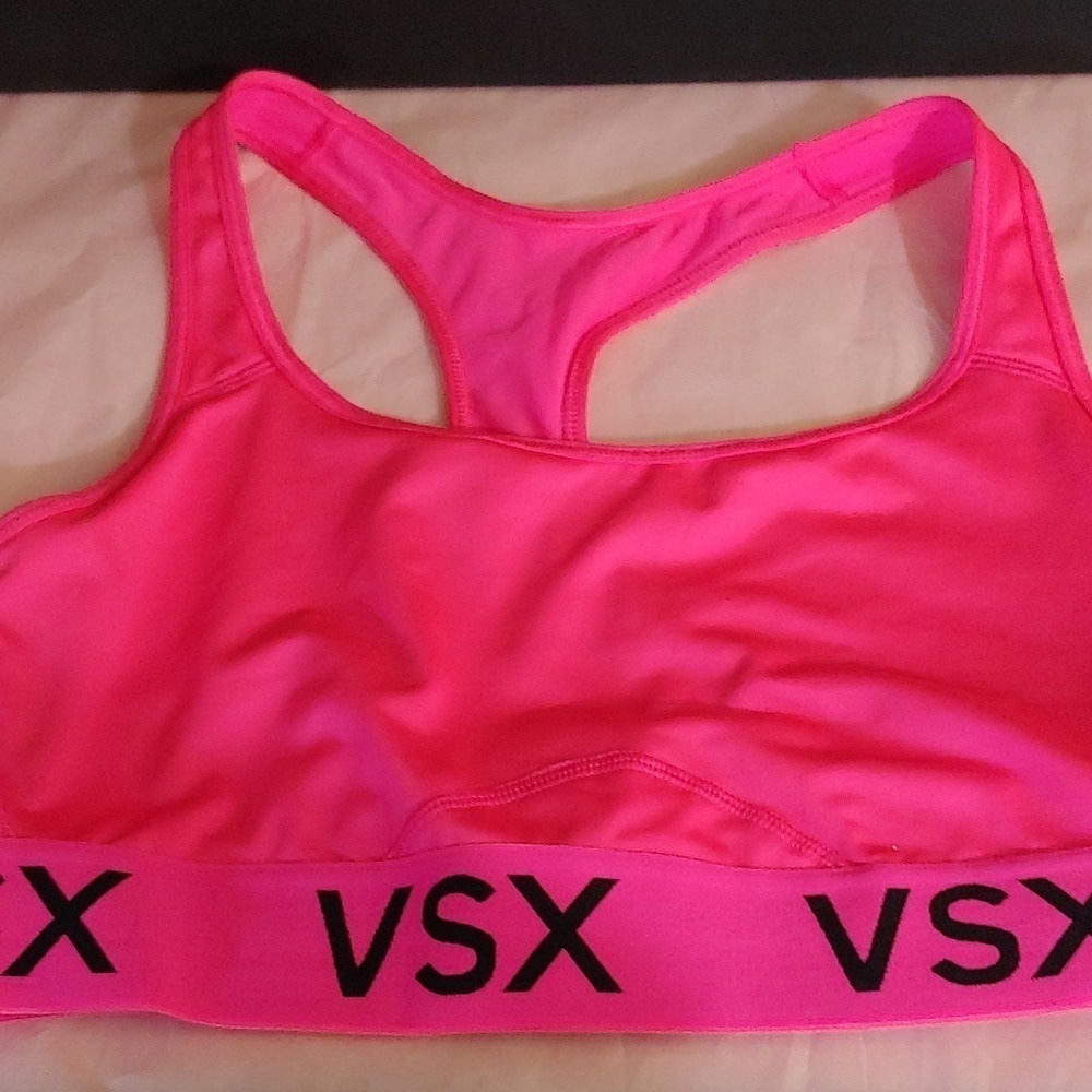 VS Sports Bra Fluorescent Pink Workout Bra VSX Sport Bra VS Hot Pink Top VS Top - Picture 2 of 6